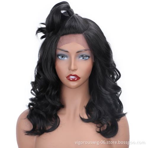 Vigorous Afro Curly Hair Wigs Synthetic Black Lace Front Wigs Long Wavy Heat Resistant Fiber Hair Wigs for Black Women